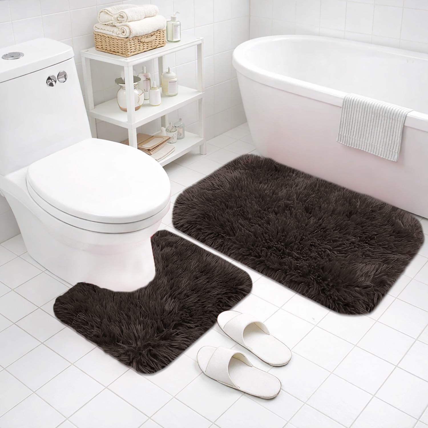 Marino Fur Contour Bath Mat (Cocoa 40x60 cm & 40x45)