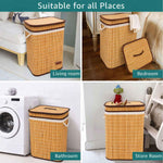 Rectangle Bamboo Laundry Basket for Clothes (Natural, 40x30x60 cm)