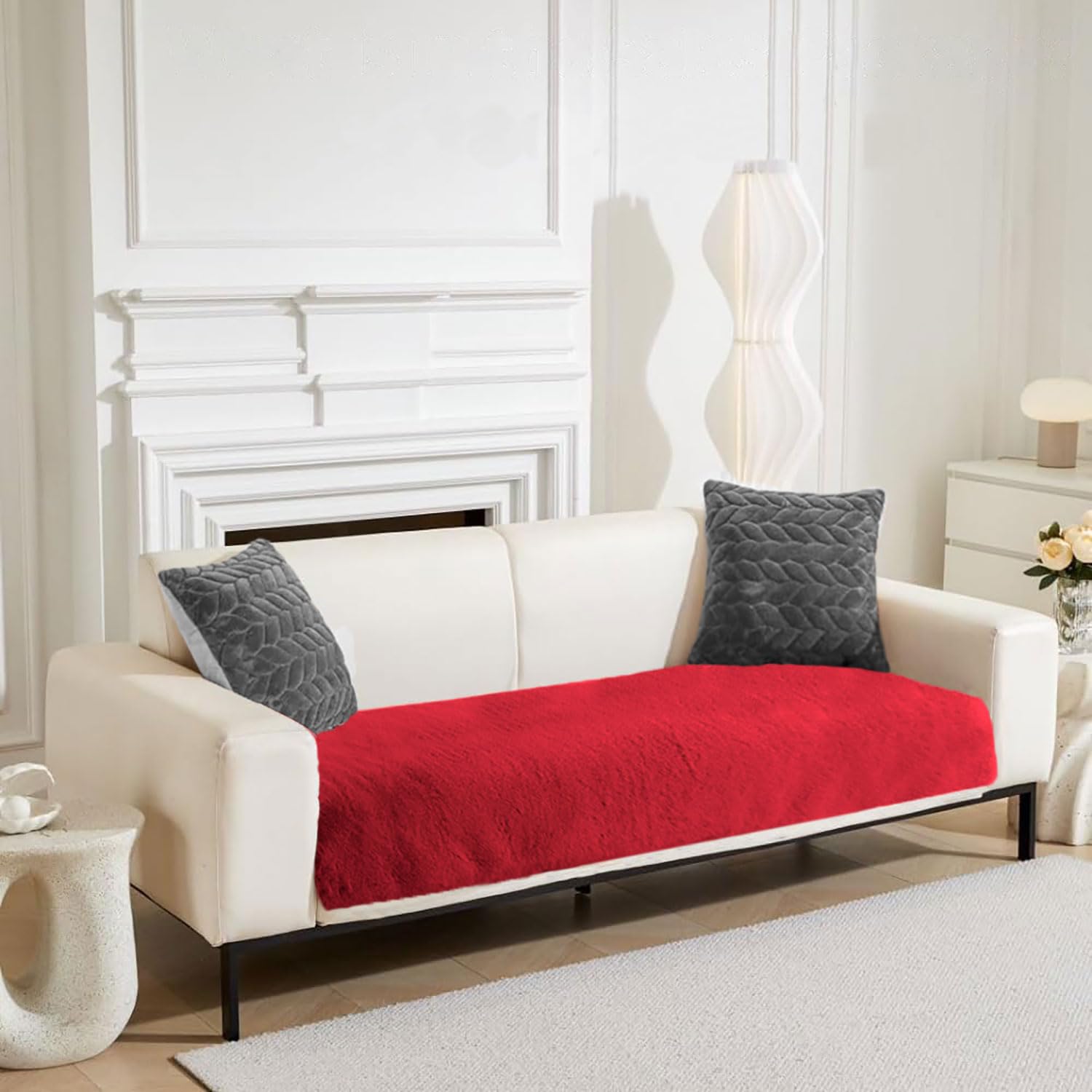 Rabbit Fur Sofa Cover 3 Seater and 2 Seater Universal 5 Seater (Maroon, 68x183-61x66 cm)