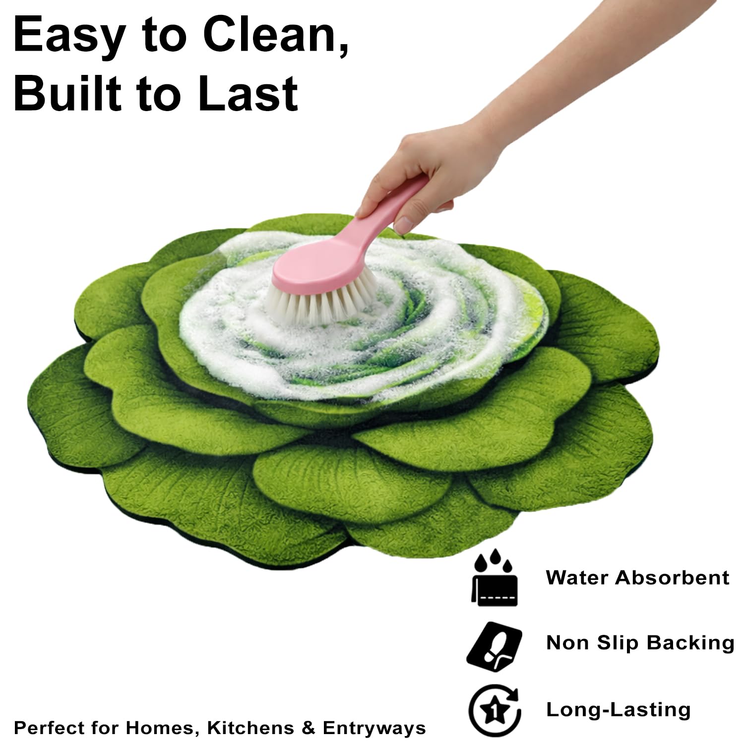 3D Bath Mat Rose Shaped Super Soft (Green, 67x71 cm)