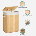 Stripe Bamboo Laundry Basket with Lid (Natural, 40x30x60 cm)