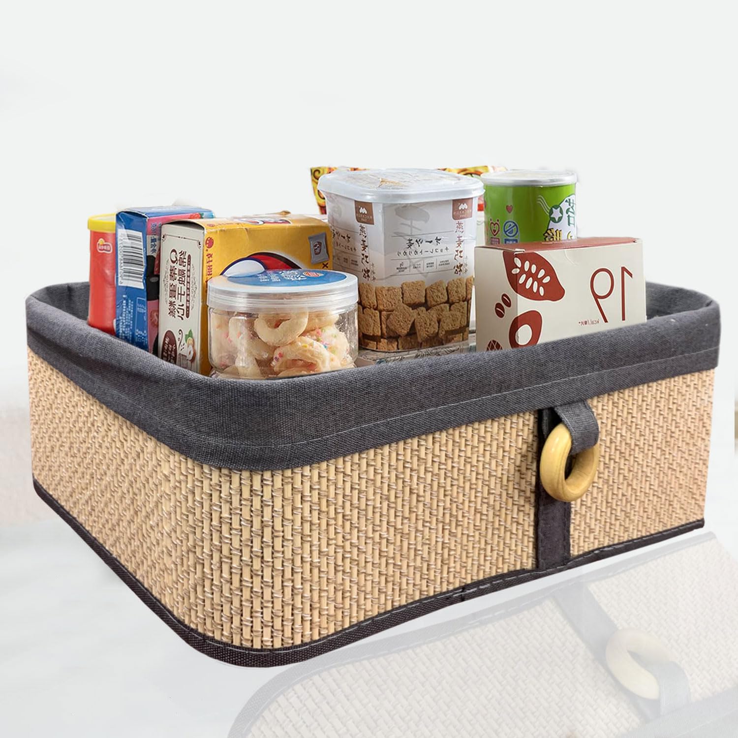 Storage Basket Brick Bamboo Box Pack of 2(Beige, 30x20x12 cm)