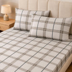 King Size Double Bedsheet with 2 Pillow Covers Premium Classic Plaid Printed Grey 90x100 inch