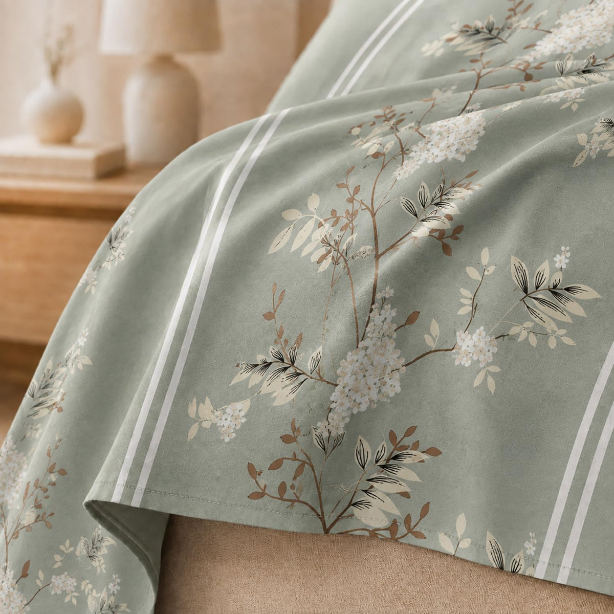 Double Bedsheet with 2 Pillow Covers Premium 240 TC 100% Cotton Feel ( King Size Green 108x108 inch )