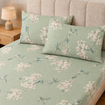 Double Bedsheet with 2 Pillow Covers 220 TC 100% Cotton Feel ( King Size Green & White 90x100inch )