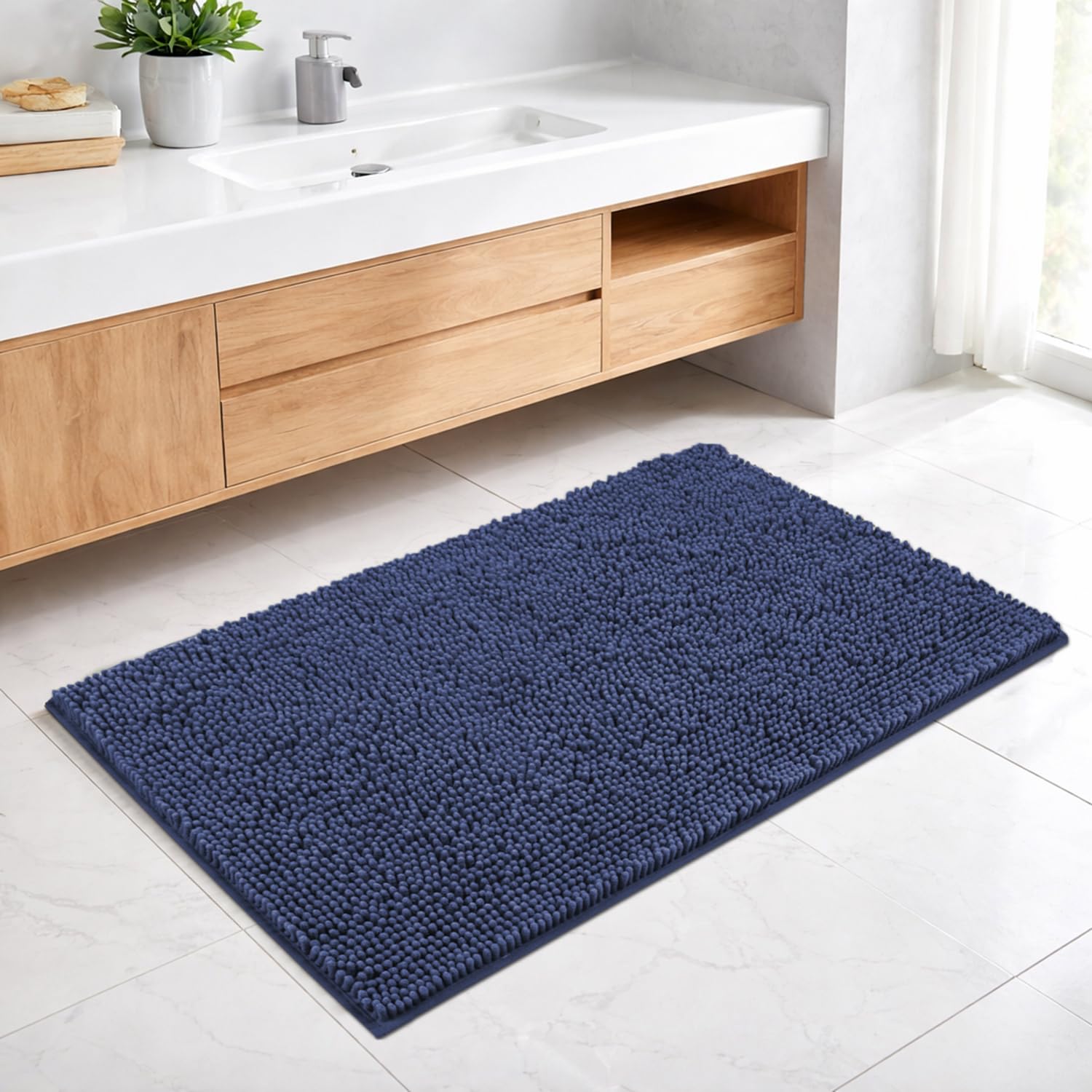 Shaggy Chenille Bath Mat Extra Soft  (45x75 cm Navy)