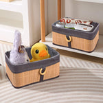 Storage Basket Stripe Bamboo Box Eco-Friendly Pack of 2(Beige, 30x20x12 cm)