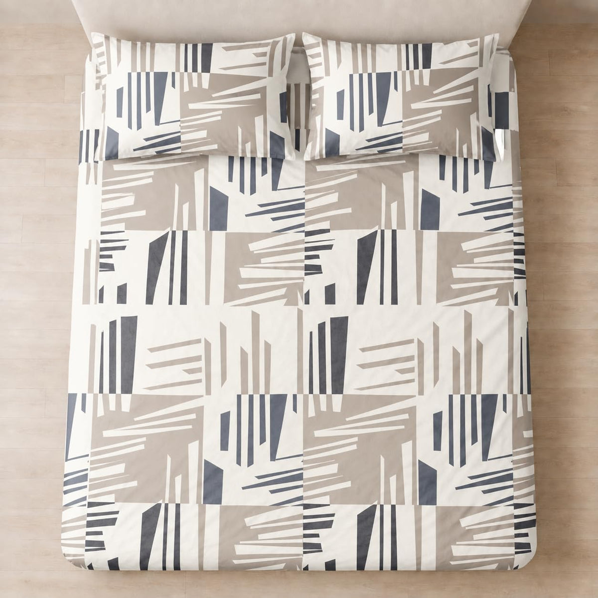 Double Bedsheet with 2 Pillow Covers 220 TC 100% Cotton Feel King Size ( Beige 90x100 inch )