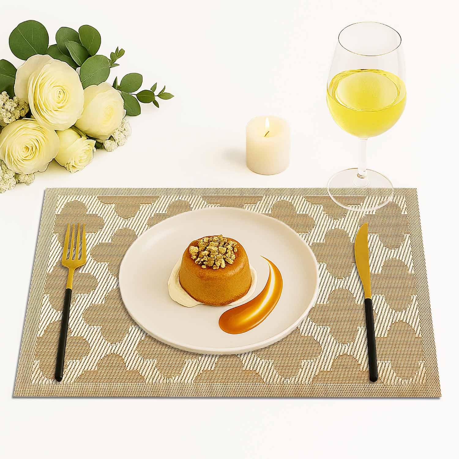 Curves Design Placemat for Dining Table Set of 4(30x45 CM Gold)