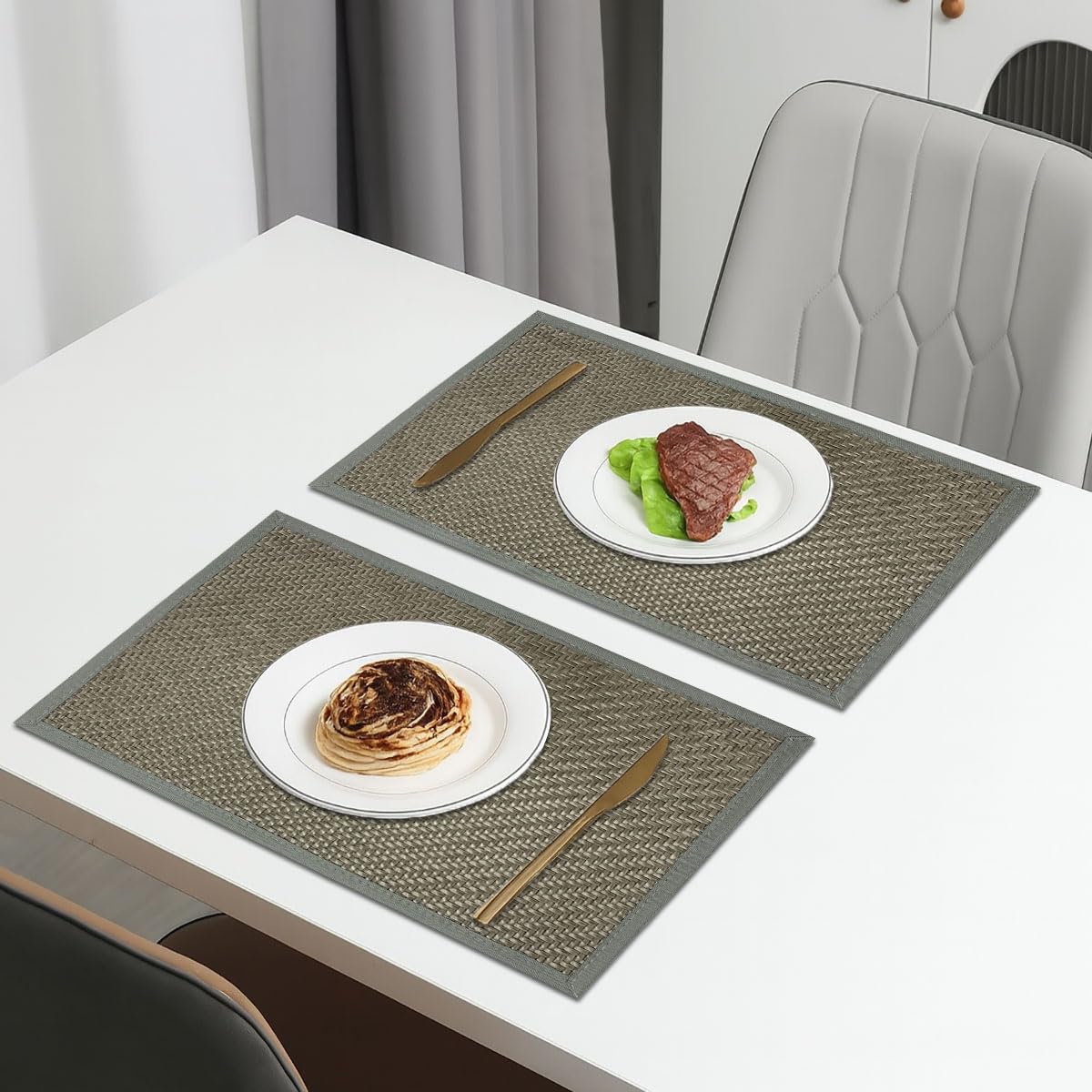 Dining Table Placemat Set of 2 (30x45 CM Grey )