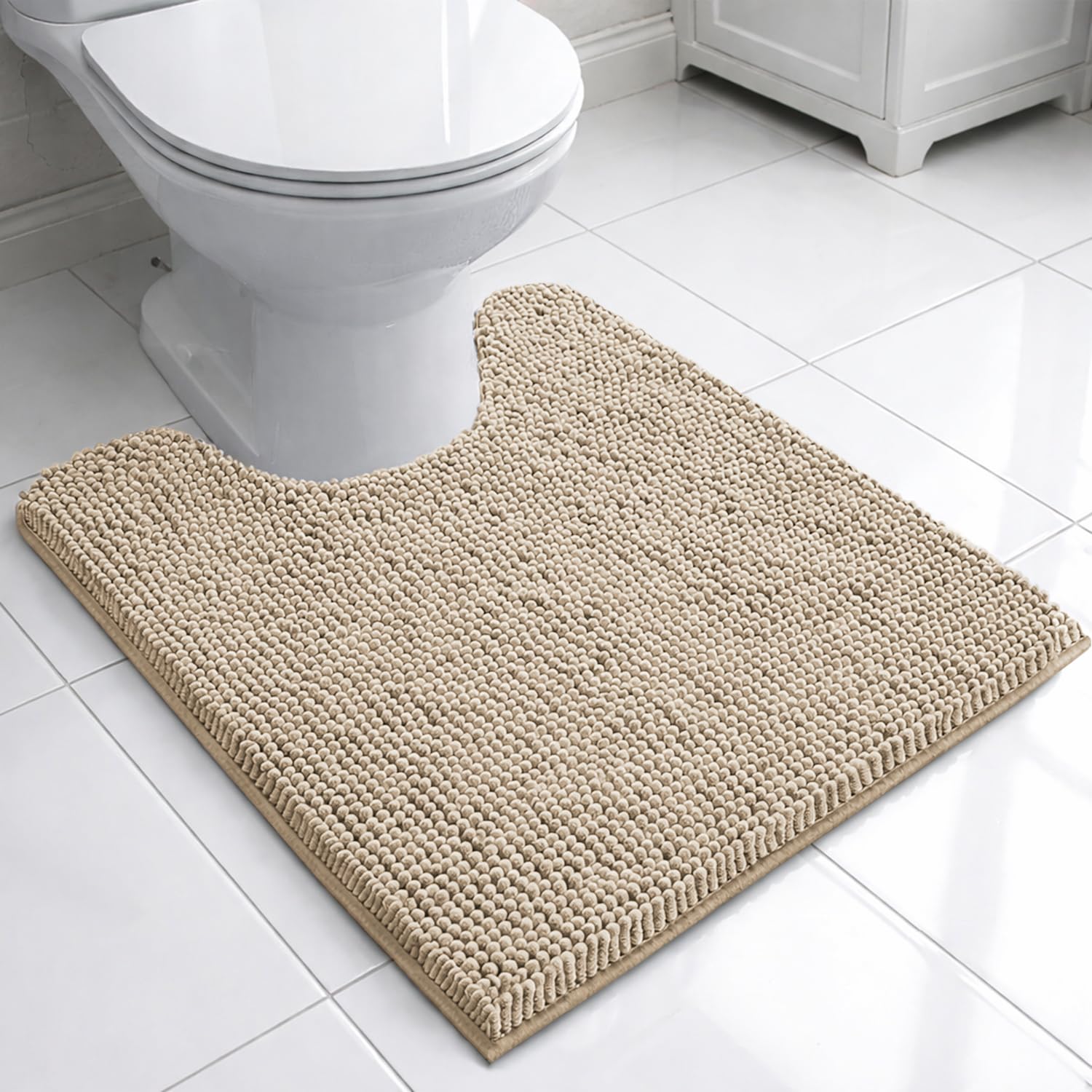 Chenille Contour Bath Mat for Bathroom (Beige , 47x47cm)
