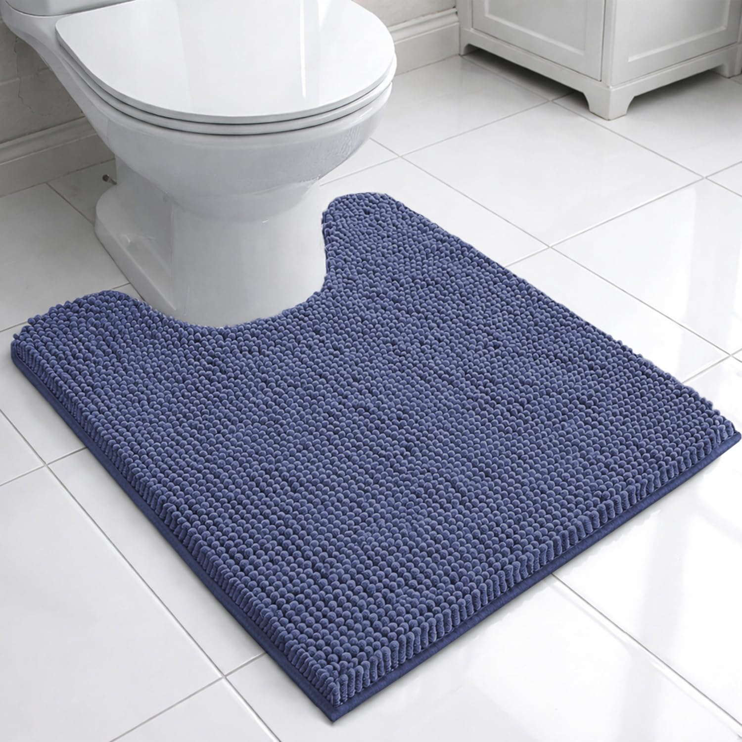 Chenille Contour Bath Mat for Bathroom (Navy , 47x47cm)