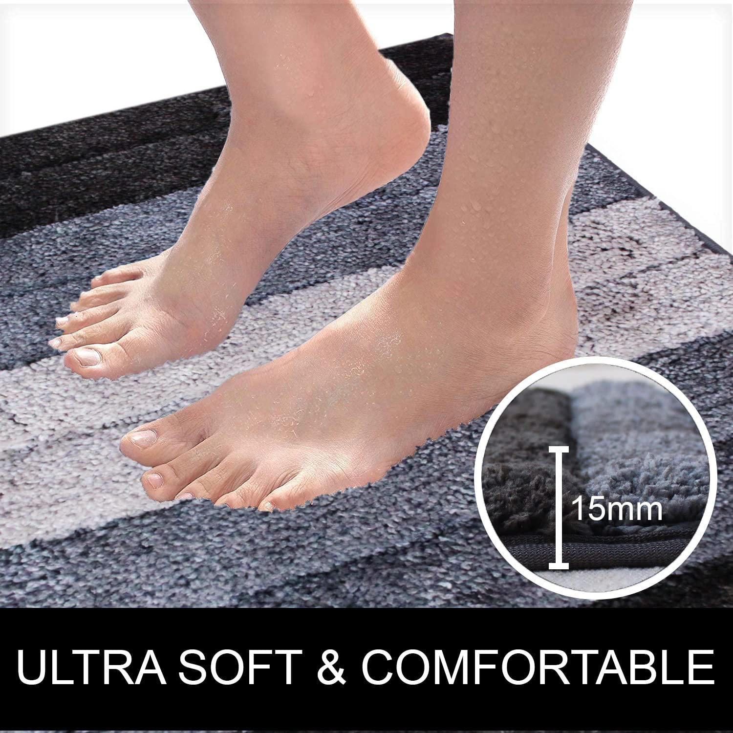 Luxury Bath Mat for Bathroom Pack of 2 (40X60 Cm ,Shadow)