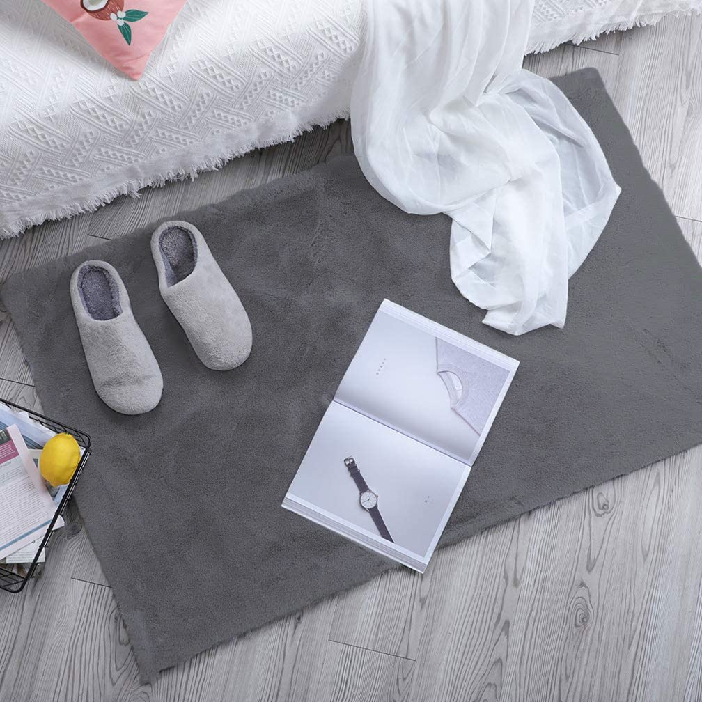 Rabbit Fur Soild Bath Mat (Grey, 45x75 cm)