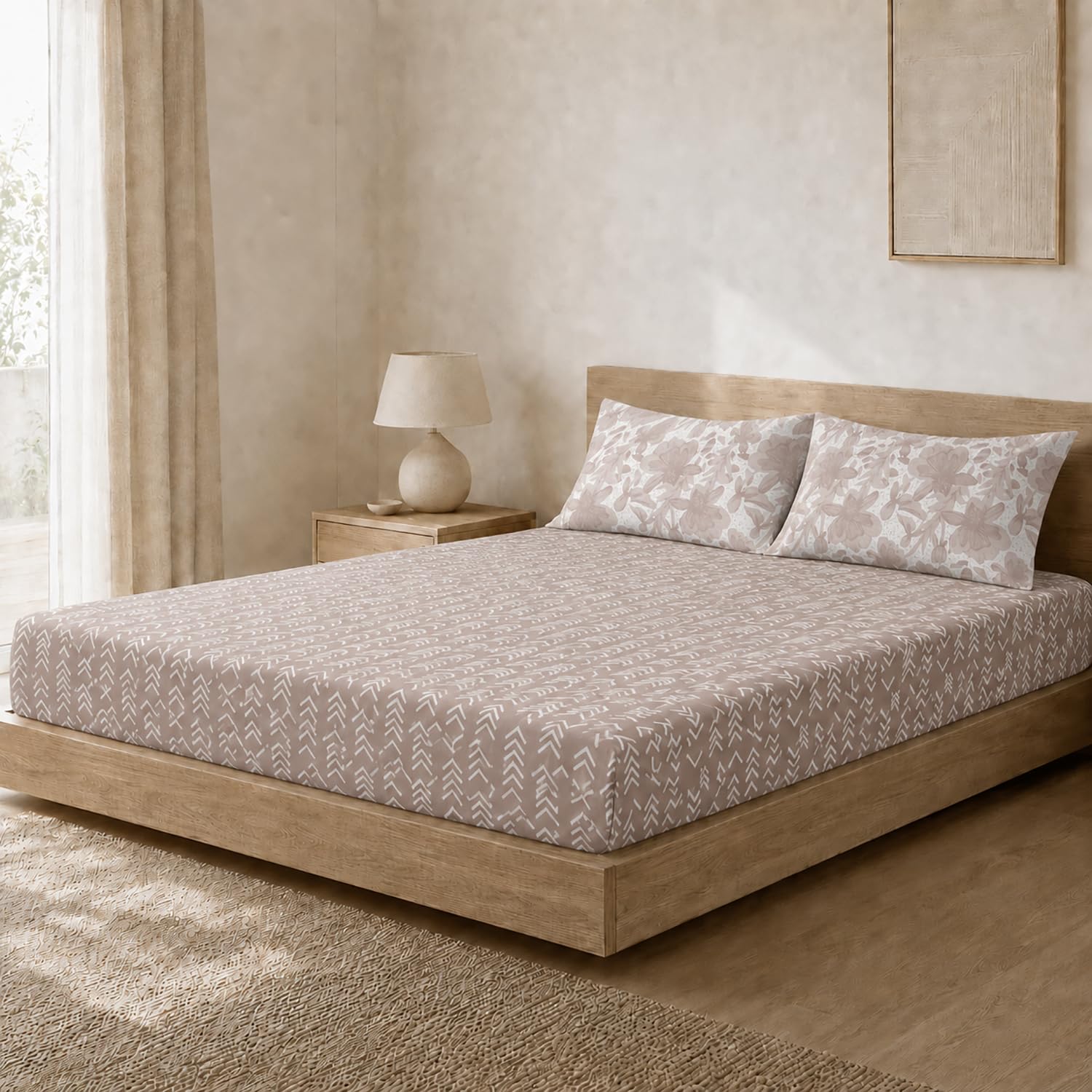 Double Bedsheet with 2 Pillow Covers Premium 240 TC 100% Cotton Feel (  108x108inch , Taupe )
