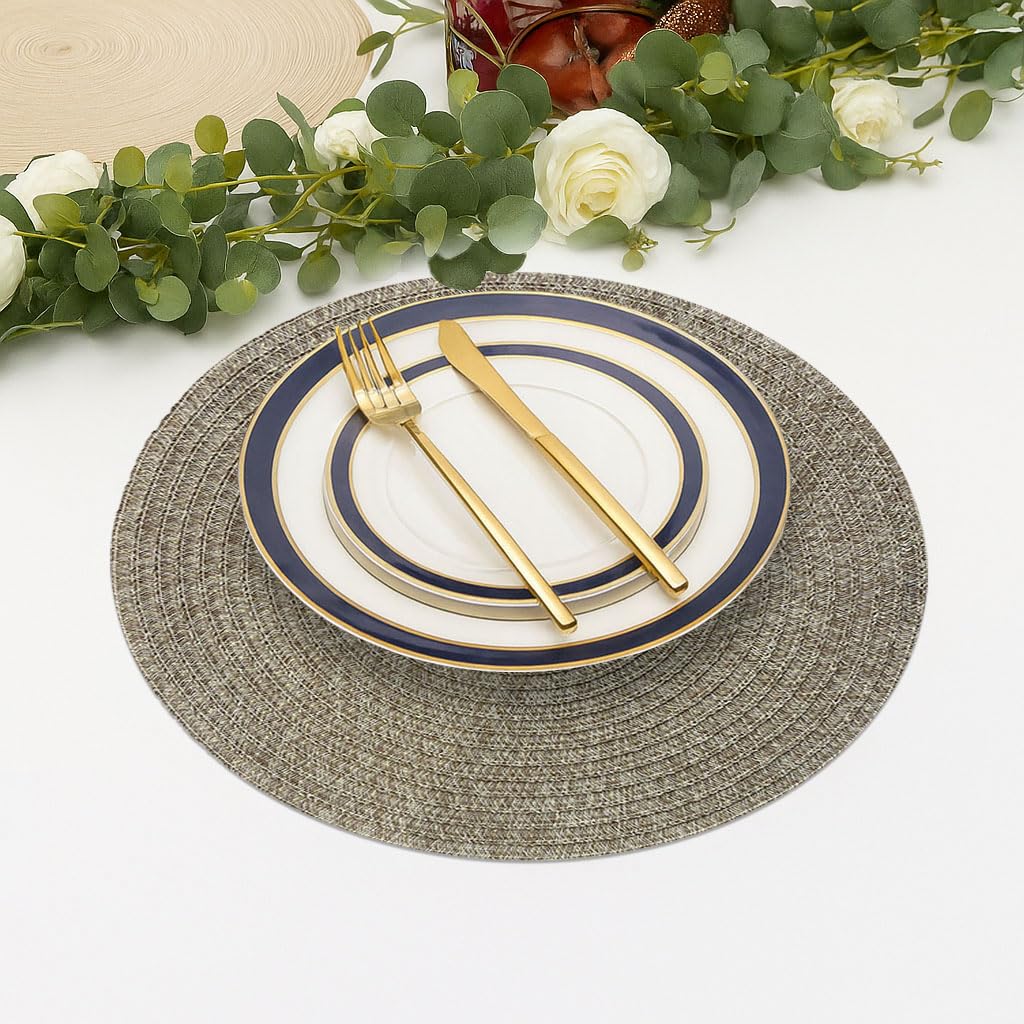 LUXE HOME INTERNATIONAL PVC Vinyl Metallic Table Round Placemats for Dining Table Gold, Heat Resistant & Waterproof | Easy to Clean Decorative Dining Mats - (Set of 2) STP001-JPE