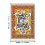 Polyester White Tiger Design Carpets with Tassel Latex Backing (4x6 ft, Multi)