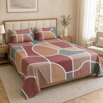 Double Bedsheet with 2 Pillow Covers 220 TC 100% Cotton Feel ( King Size Red 90x100inch )