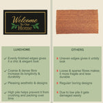 LUXE HOME INTERNATIONAL 100% Natural Coir Doormat for Home Entrance – Anti Skid with Rubber Backing Durable & Eco-Friendly Door Mat Coir Mat Indoor & Outdoor with Welcome to Our Home Print (71x45 cm)