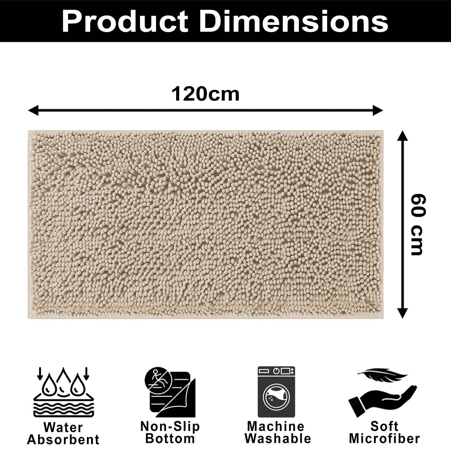 Shaggy Chenille Bath Mat Extra Soft (60x120 cm Beige)