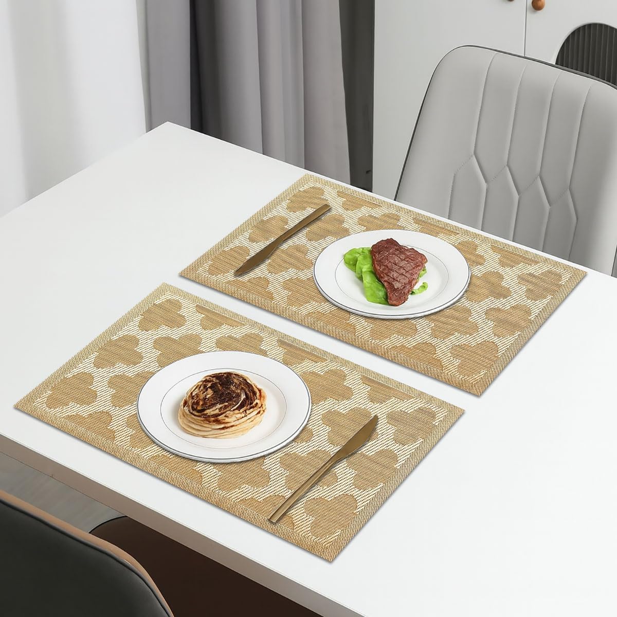 Curves Design Placemat for Dining Table Set of 2(30x45 CM Gold)