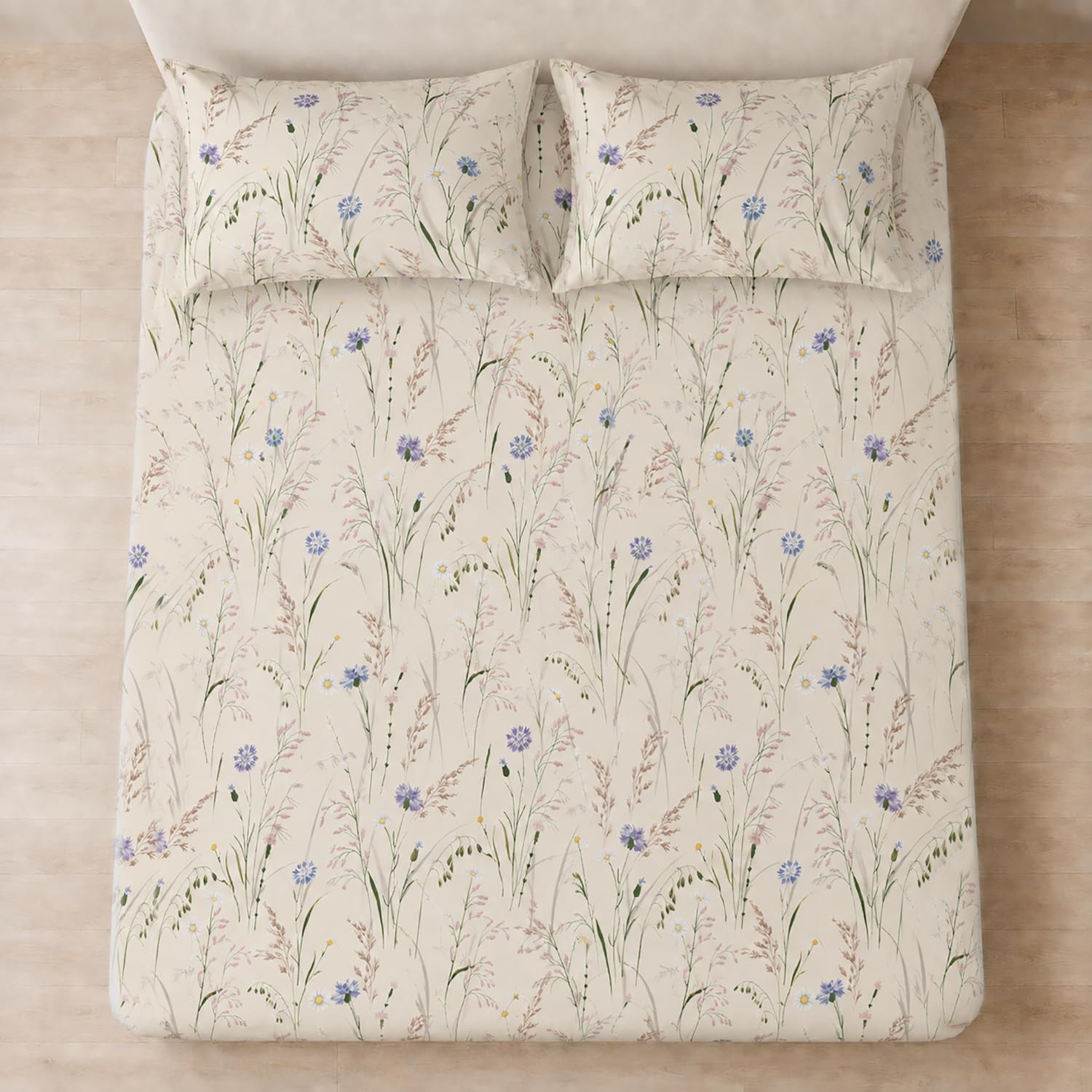 Double Bedsheet with 2 Pillow Covers Premium 240 TC 100% Cotton Feel ( King Size Ivory 108x108 inch )