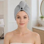 Microfibre Hair Towel Wrap for Women and Men ( 23x63.5 cm, Silver )