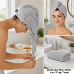 Microfibre Hair Towel Wrap for Women and Men ( 23x63.5 cm, Silver ) Pack Of 2
