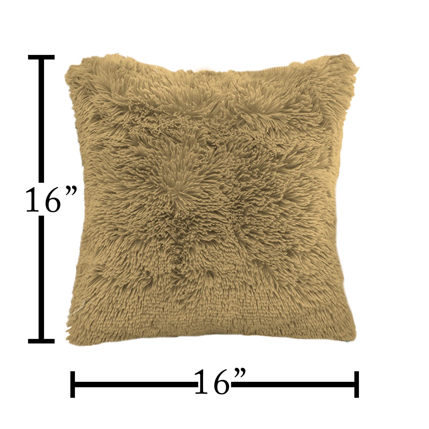 Shaggy Throw Pillow Covers Pack of 2 (16x16 Inches, Anti-Gold)