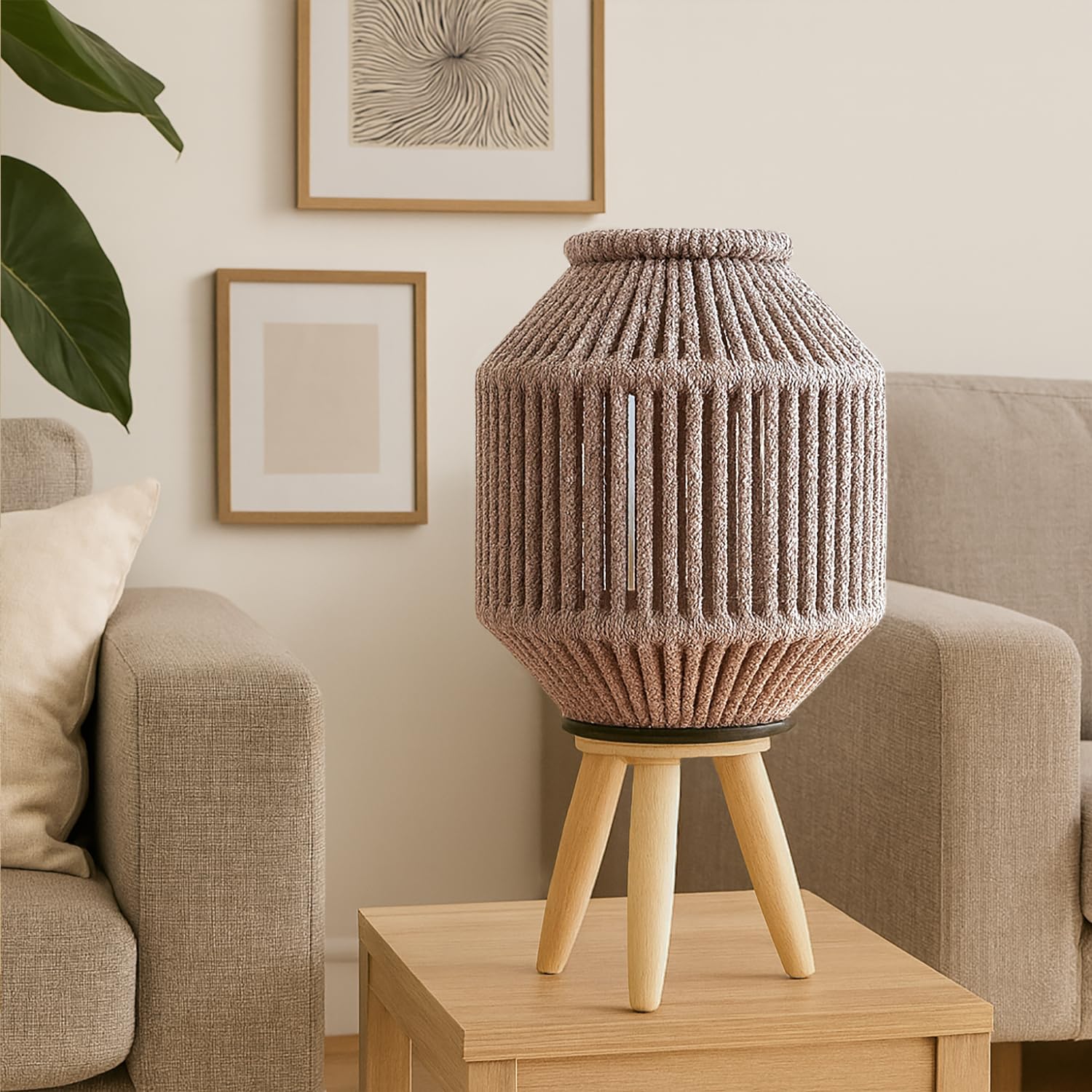 Bamboo Woven Lantern With Stand ( 40x20x20 cm ) Taupe