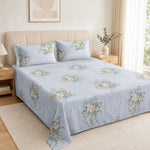 Double Bedsheet with 2 Pillow Covers 220 TC 100% Cotton Feel ( Blue , 90x100inch )