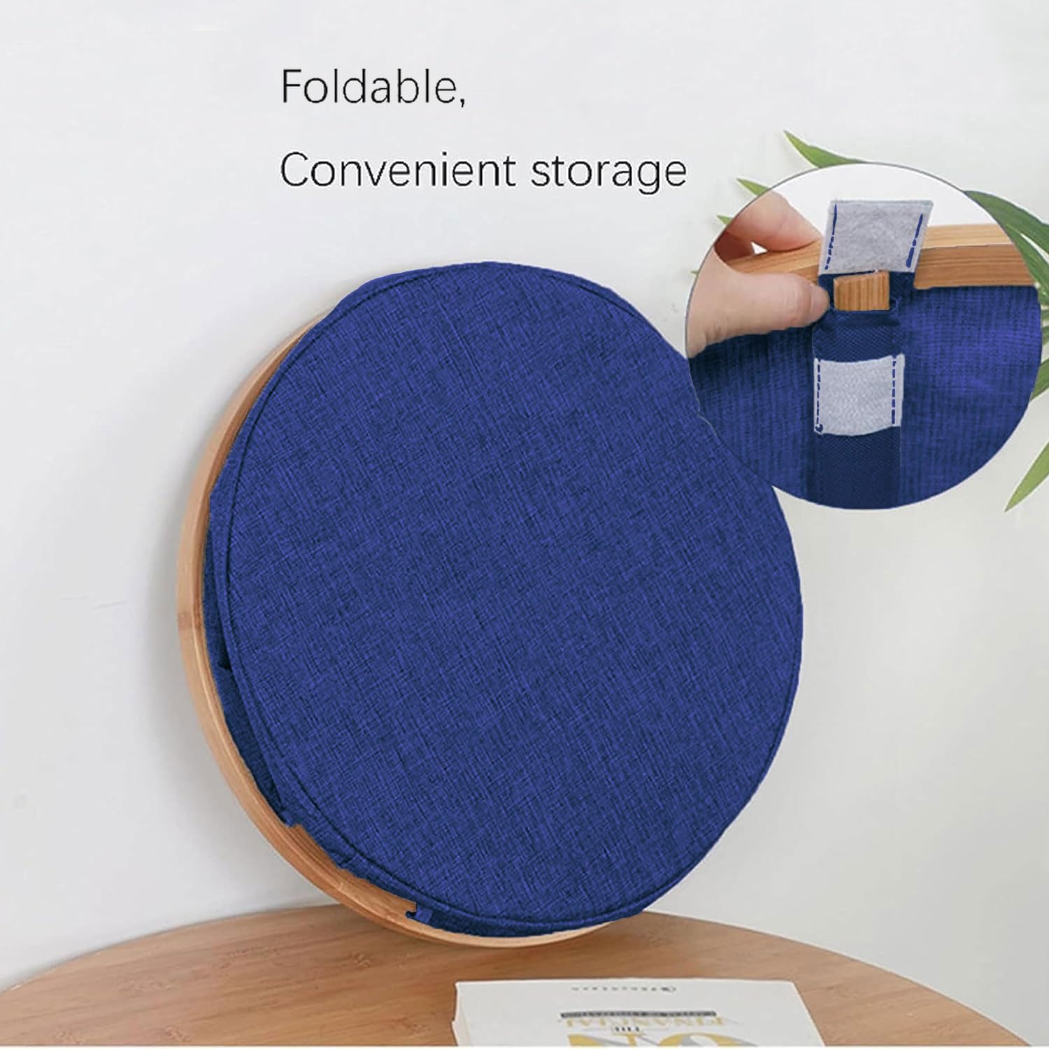 Large Round Fabric Storage Basket with Bamboo Handles (45L x 45W x 50H cm ,Blue )
