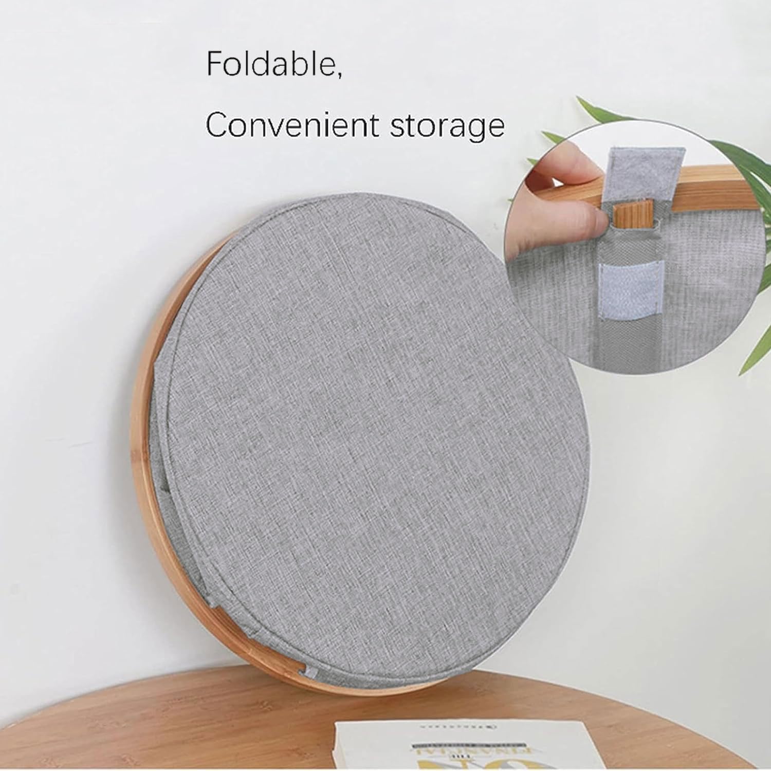 Large Round Fabric Storage Basket with Bamboo Handles (45L x 45W x 50H cm ,Grey )