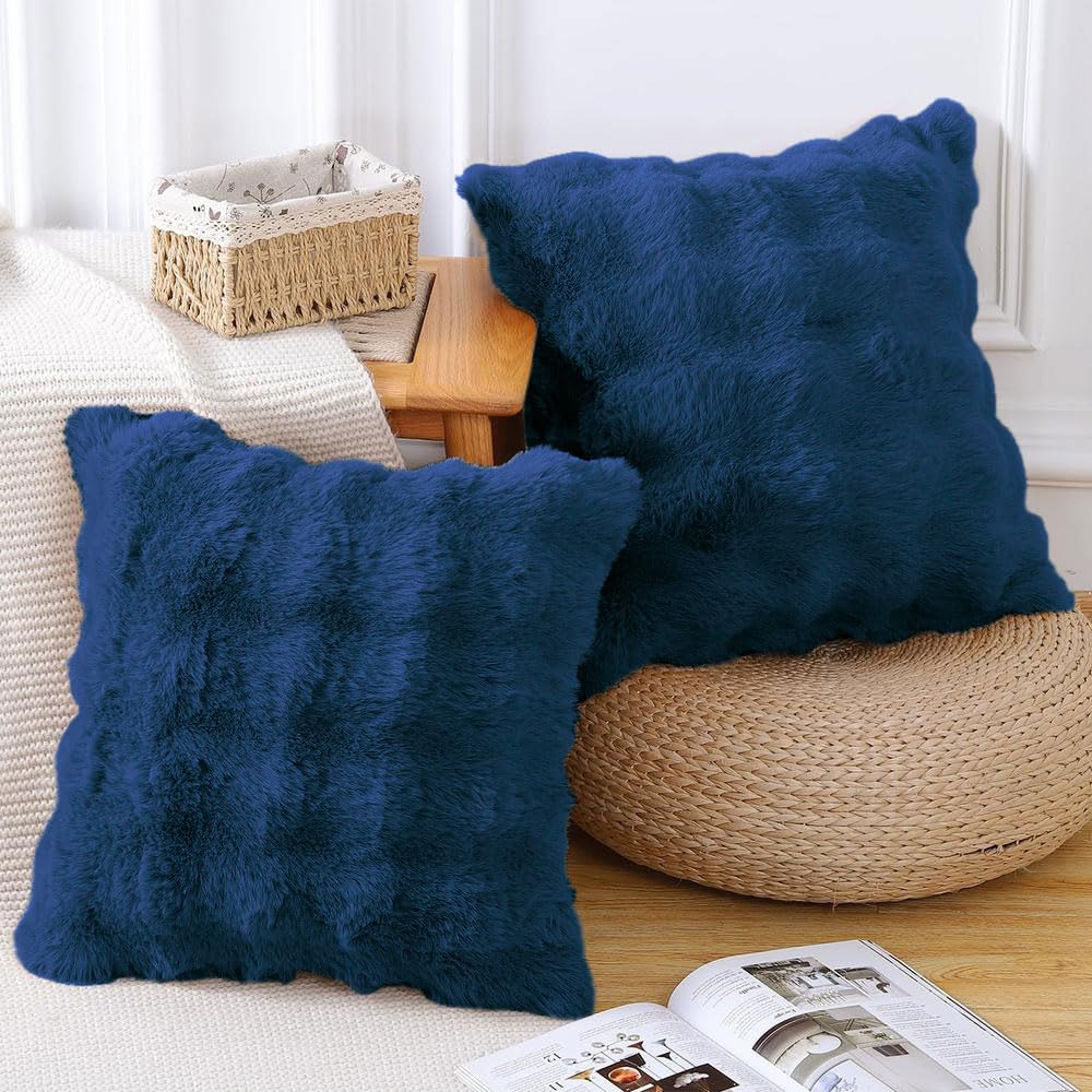 Rabbit Fur Bubble Cushion Cover - Pack of 2(Teal, 16x16 Inch)