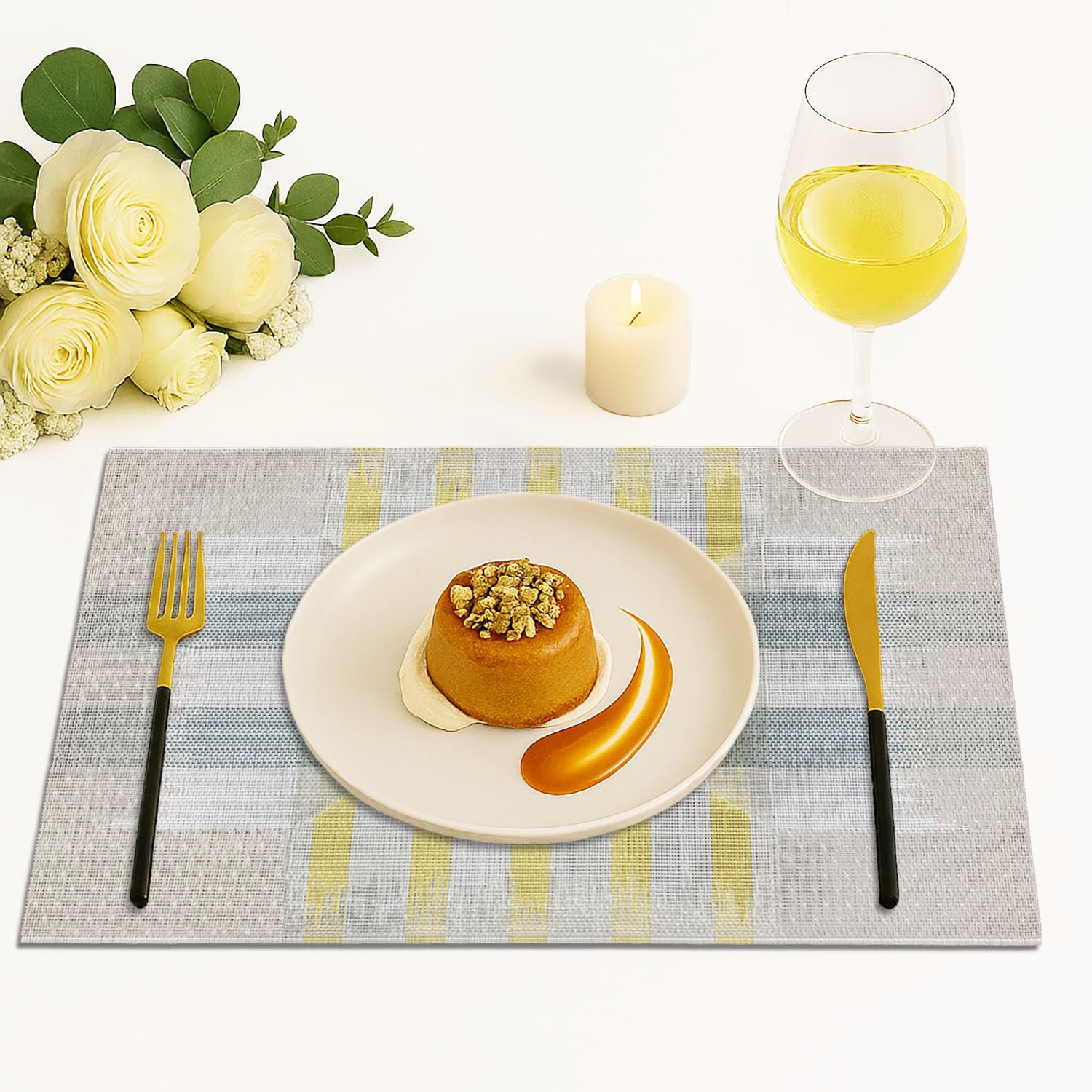 Cross Design Placemat for Dining Table Set of 4(30x45 CM White)