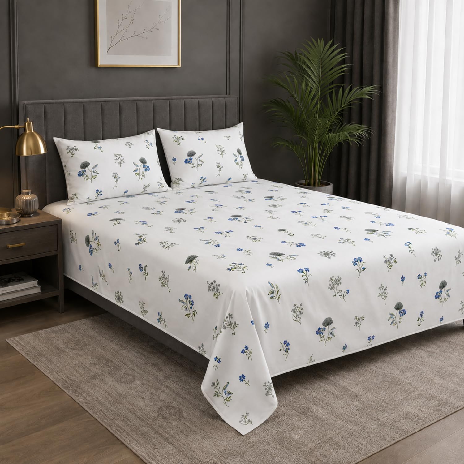 Double Bedsheet with 2 Pillow Covers 220 TC 100% Cotton Feel King Size ( White 90x100 inch )
