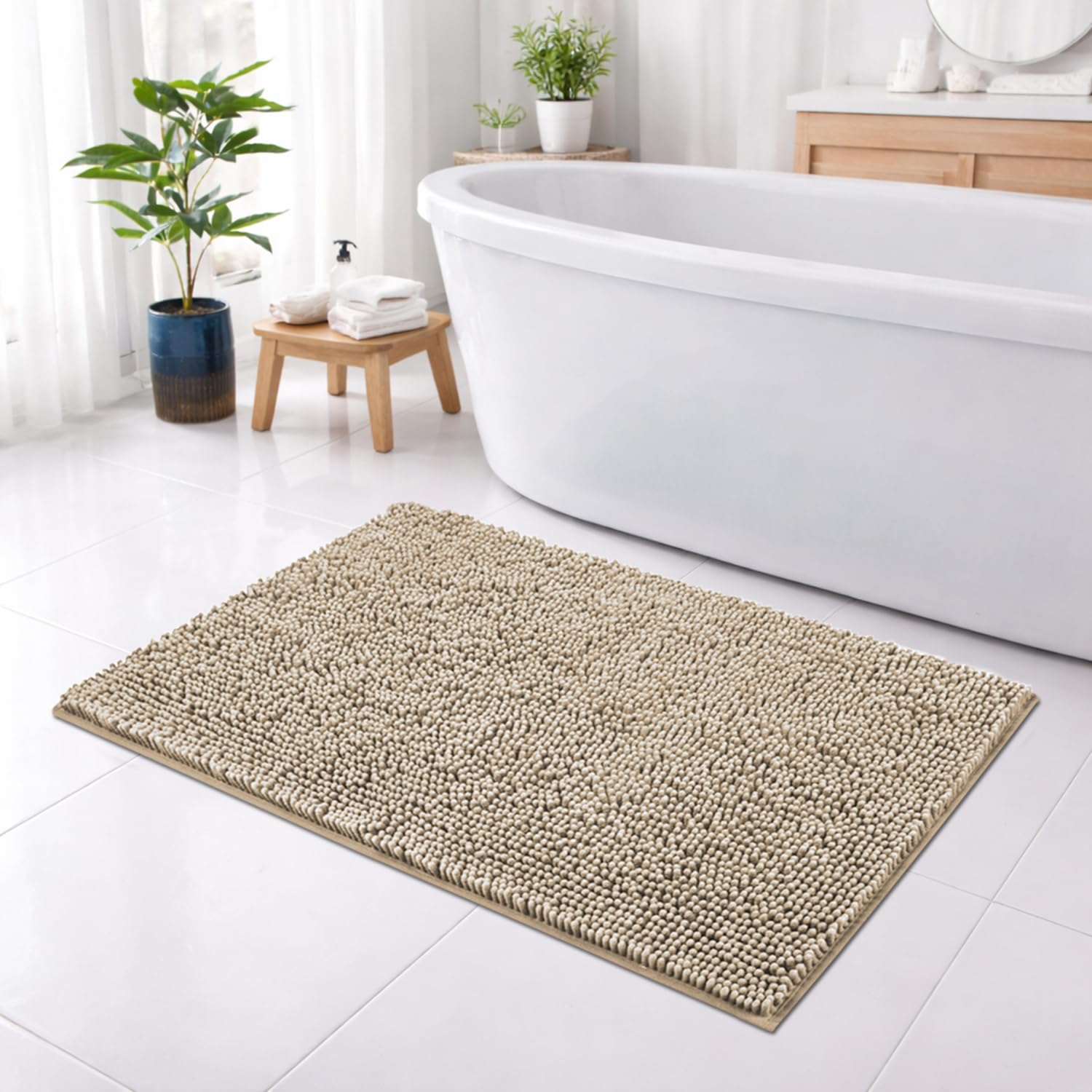 Shaggy Chenille Bath Mat Extra Soft  (45x75 cm Beige)