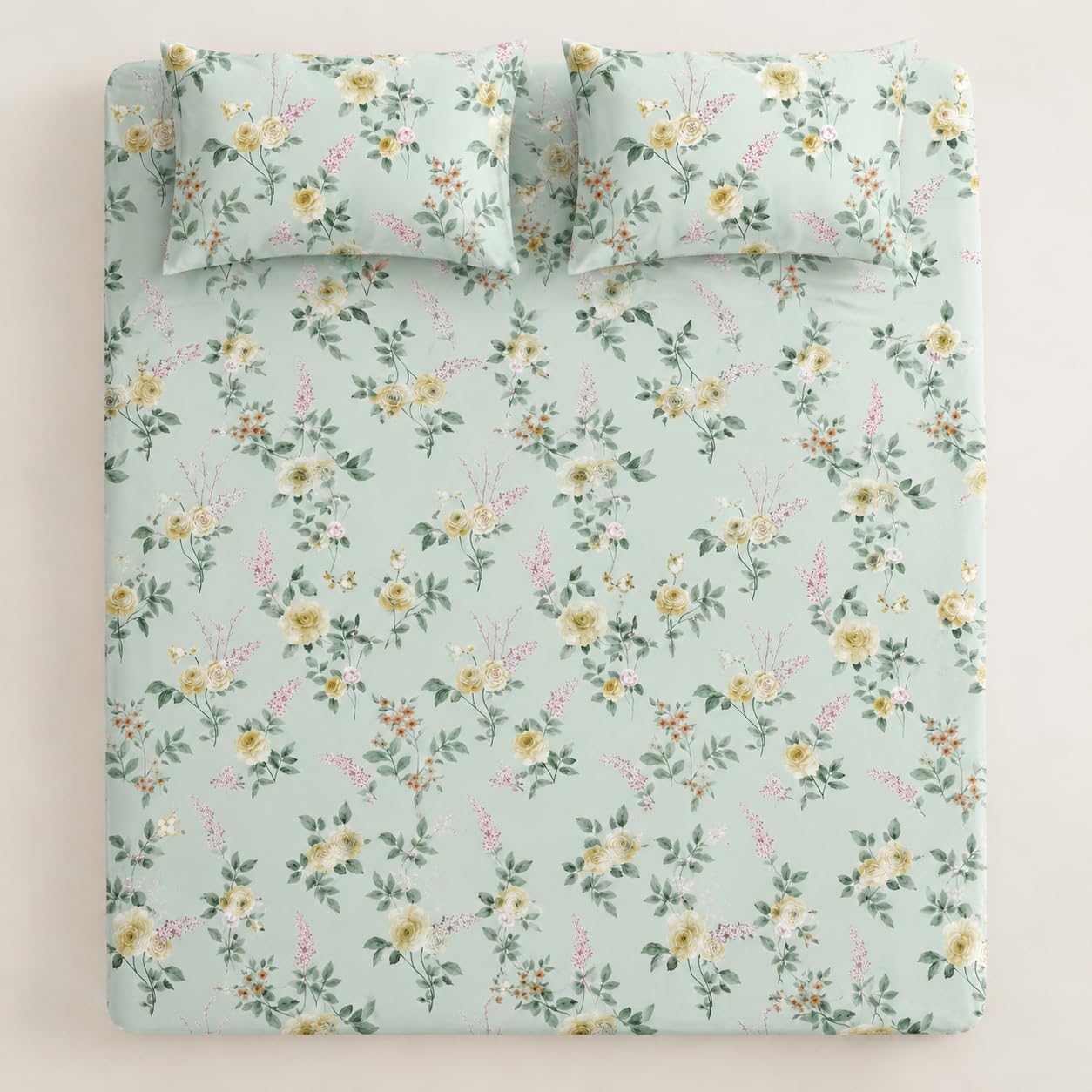 Double Bedsheet with 2 Pillow Covers 220 TC 100% Cotton Feel ( Green , 90 x 100 inch )