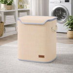 Rectangle Bamboo Laundry Basket for Clothes (Cream, 40x30x50 cm)