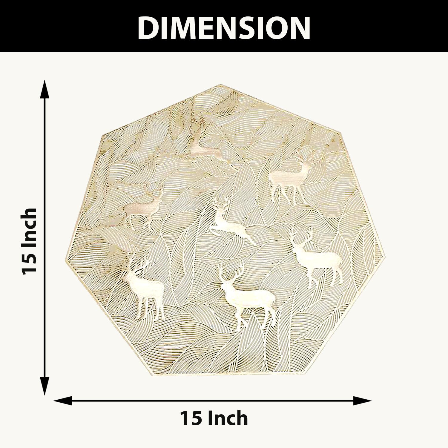 LUXE HOME INTERNATIONAL PVC Vinyl Metallic Table Round Placemats for Dining Table Gold, Heat Resistant & Waterproof | Easy to Clean Decorative Dining Mats - (Set of 6) ST062TJ-3MJ