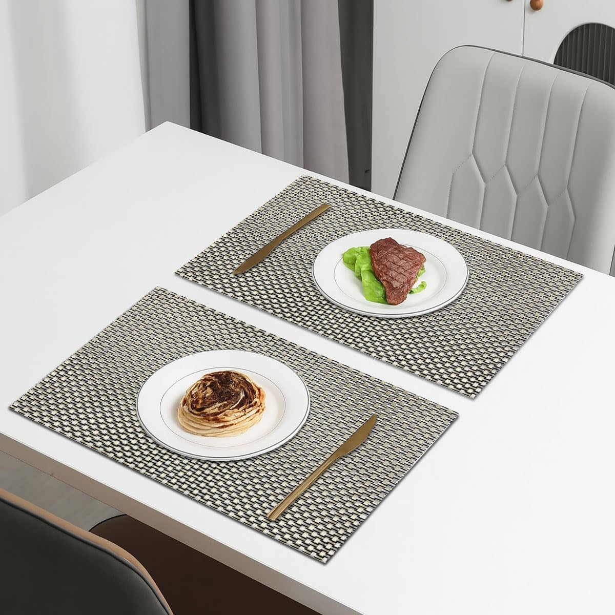 Weave Design Placemat for Dining Table Set of 2(30x45 CM Black)