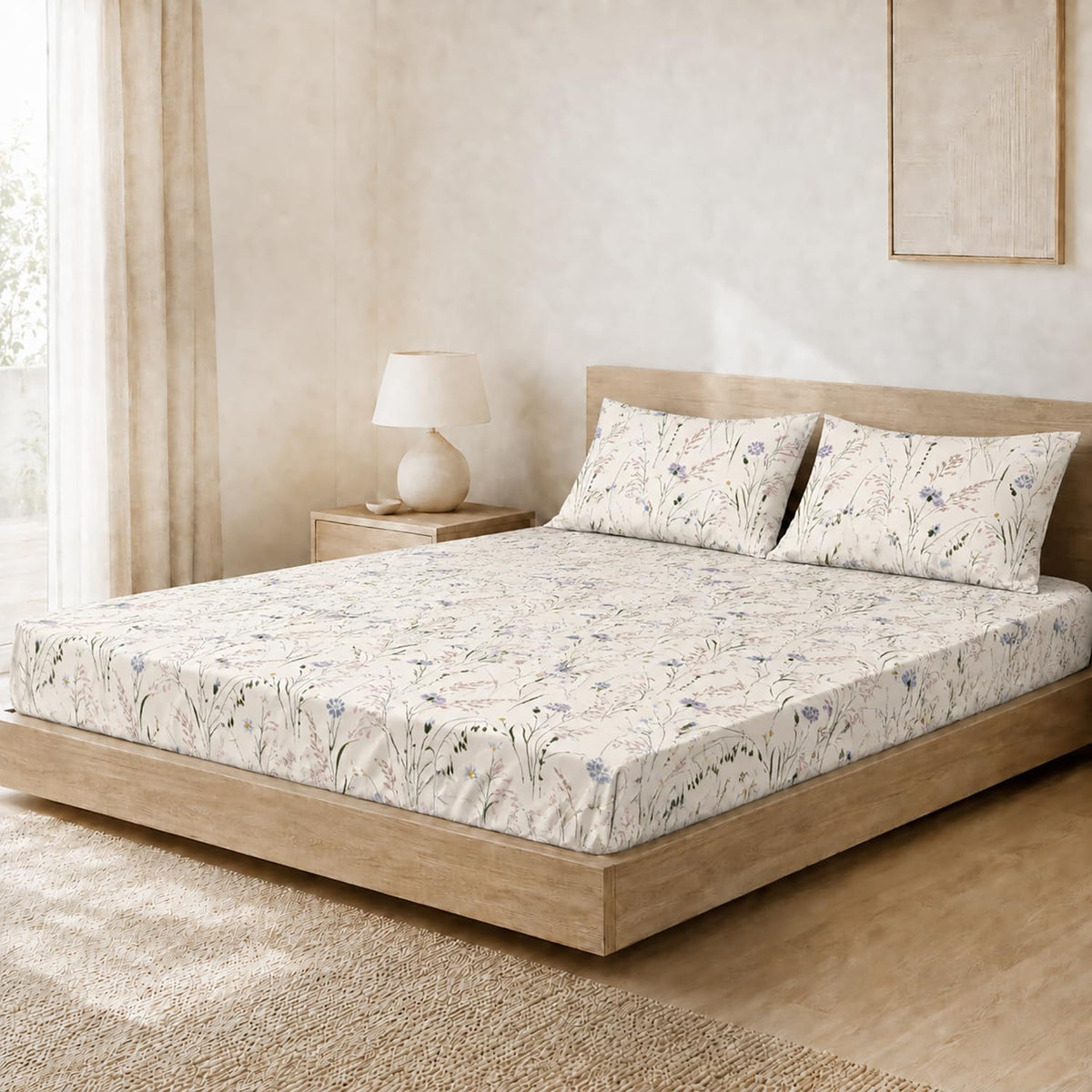 Double Bedsheet with 2 Pillow Covers Premium 240 TC 100% Cotton Feel ( King Size Ivory 108x108 inch )
