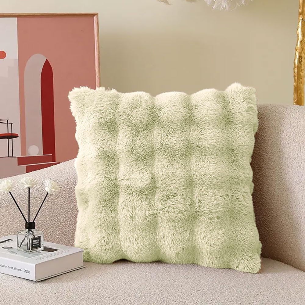 Rabbit Fur Bubble Cushion Cover (16x16 Inch Lime )