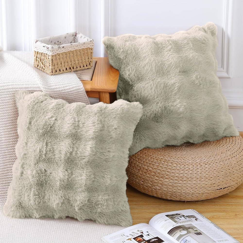 Rabbit Fur Bubble Cushion Cover - Pack of 2(Taupe, 16x16 Inch)