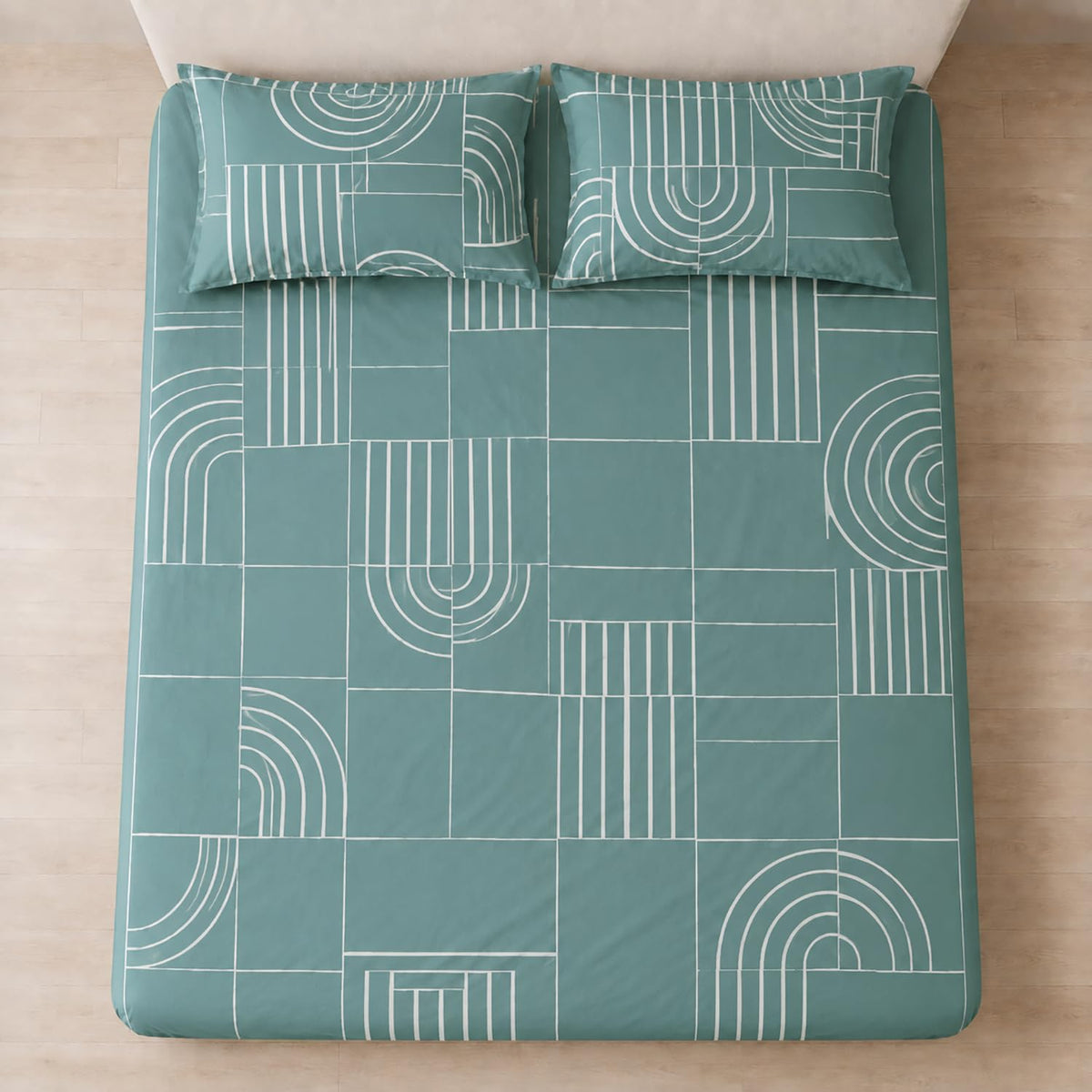Double Bedsheet with 2 Pillow Covers Premium 240 TC 100% Cotton Feel ( King Size Teal 108x108inch )