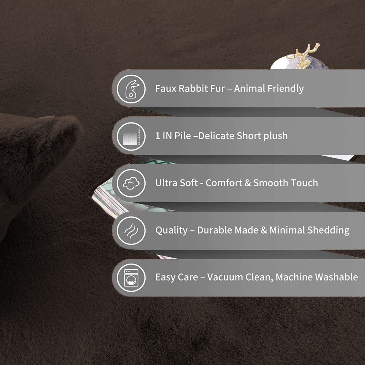Rabbit Fur Super Soft Bath Mat (Chocolate, 60x90 cm)