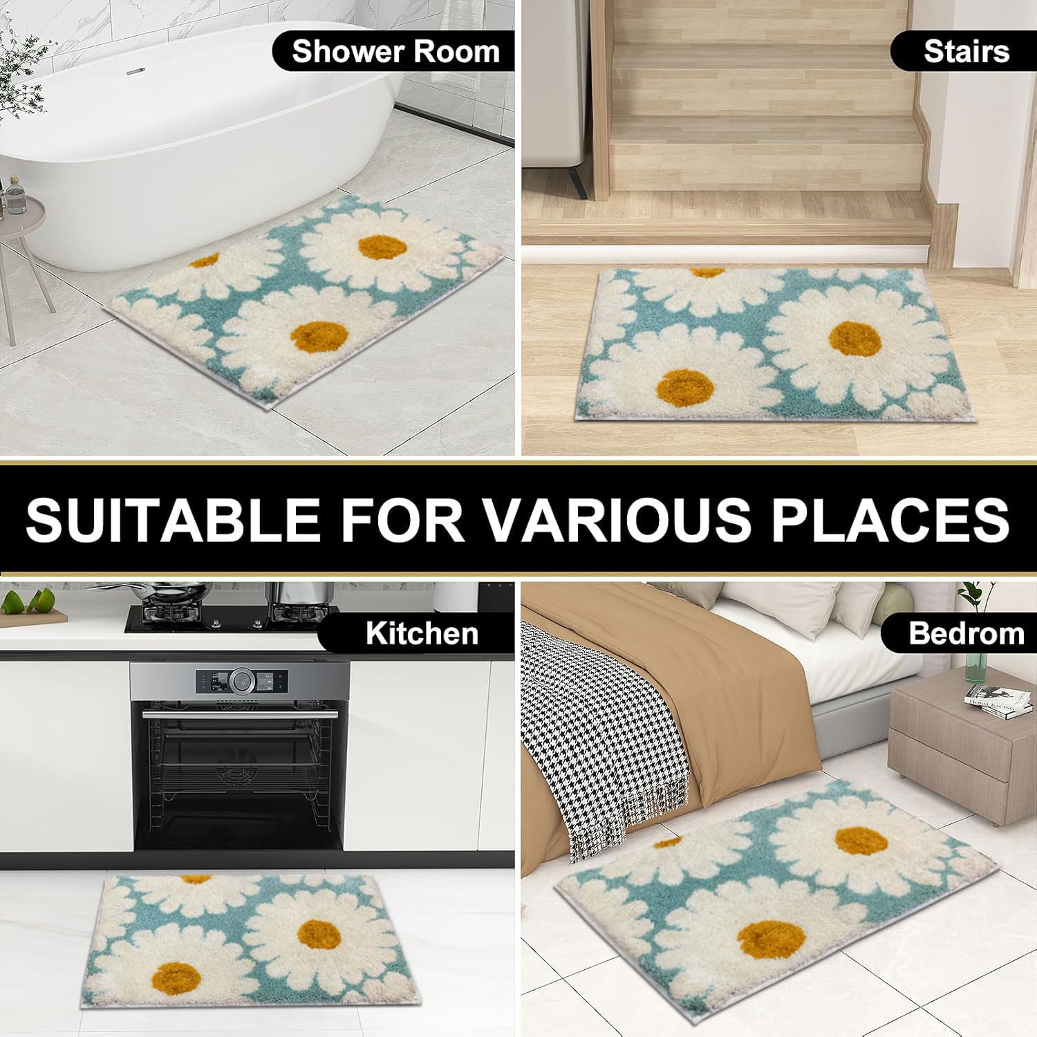 Macau Flower Bath Mat (40x60 cm,Aqua)