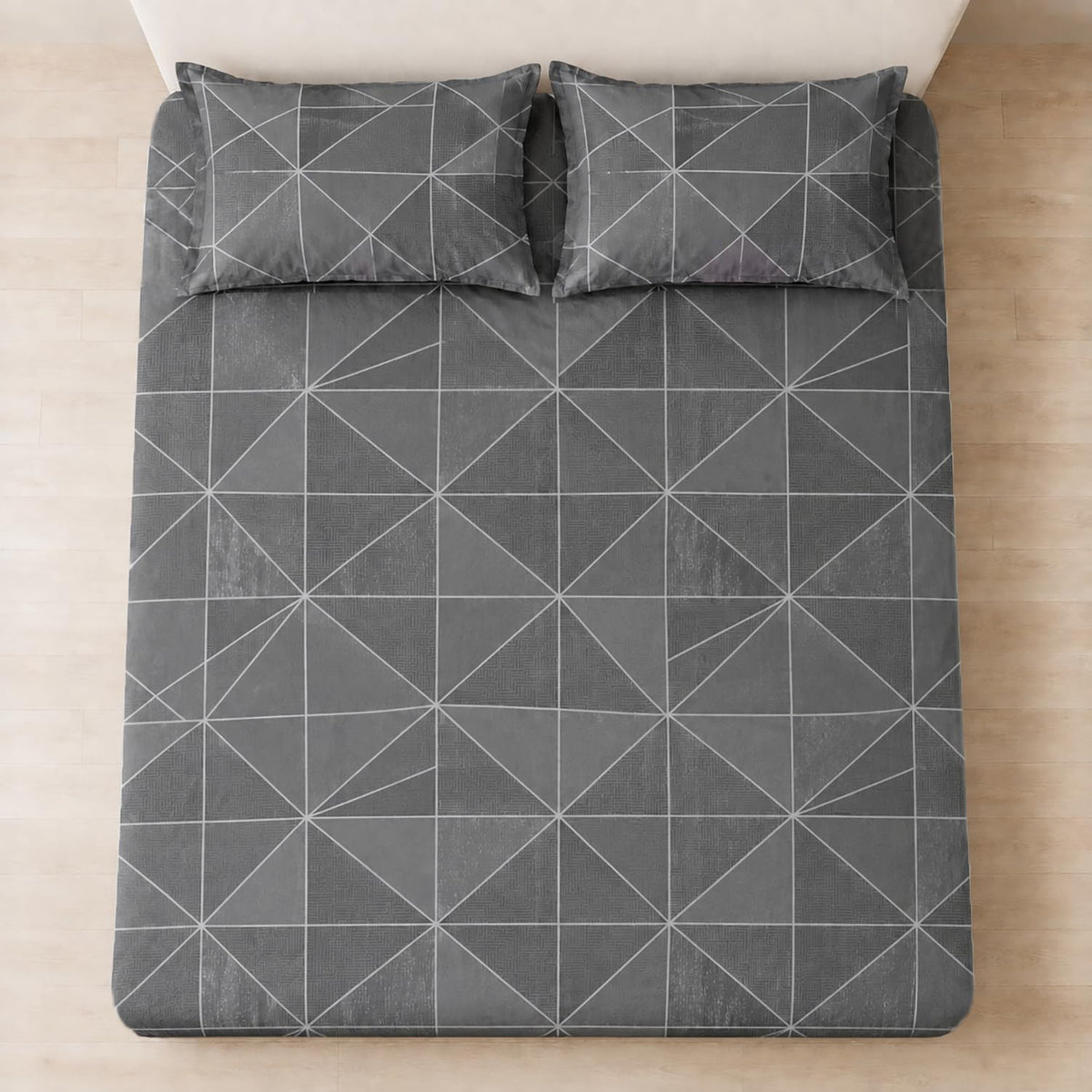 King Size Double Bedsheet with 2 Pillow Covers Premium 240 Linear Geometric Printed 108x108 inch