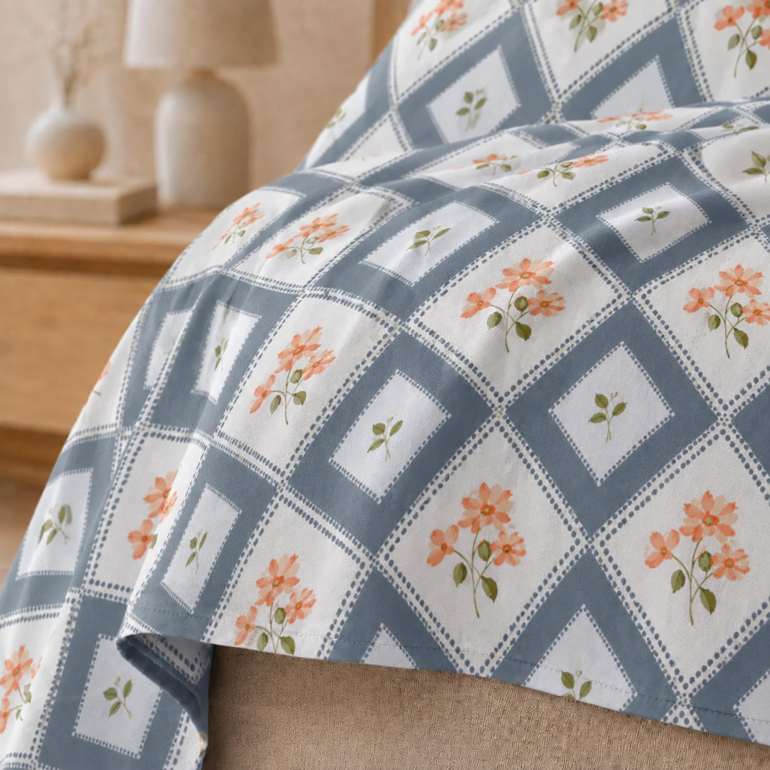 Double Bedsheet with 2 Pillow Covers Premium 240 TC 100% Cotton Feel (108x108 inch , Blue )