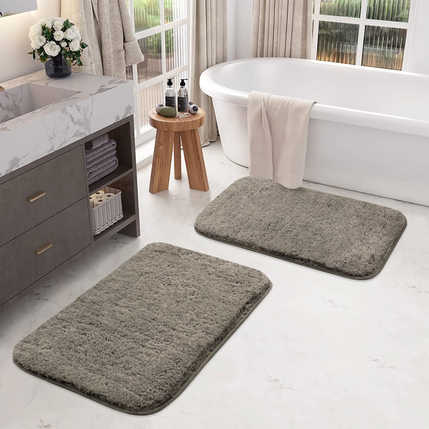 Vegas Microfiber Bath Mat (40x60 cm, Taupe) Pack of 2